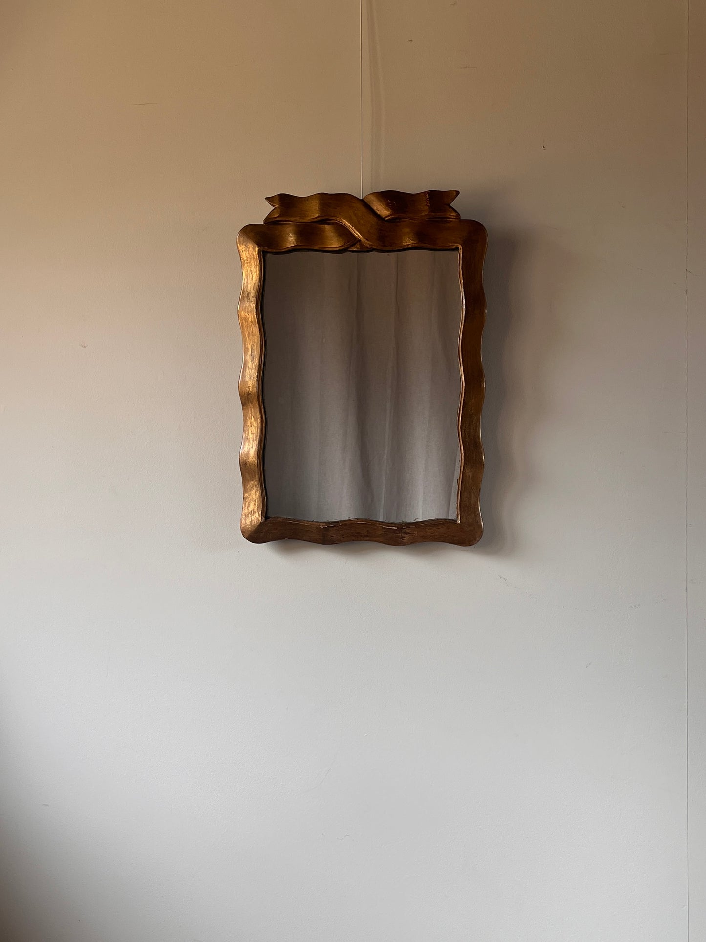 ON HOLD Midcentury Italian Gilded Mirror with Ribbon Detail
