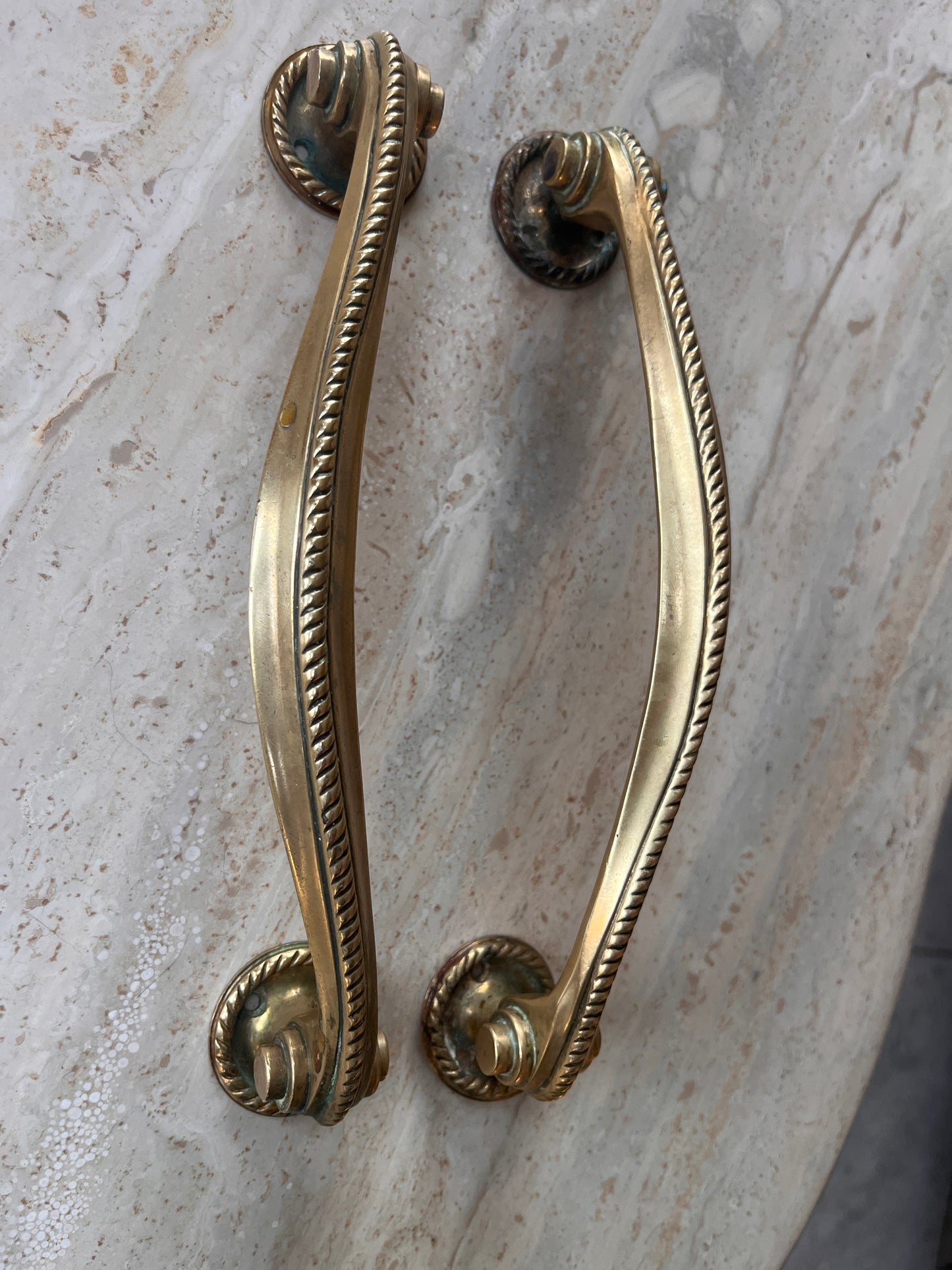 Antique Brass Door Handles with Rope Detail - Early 20th Century Pair