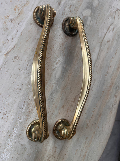 Antique Brass Door Handles with Rope Detail - Early 20th Century Pair