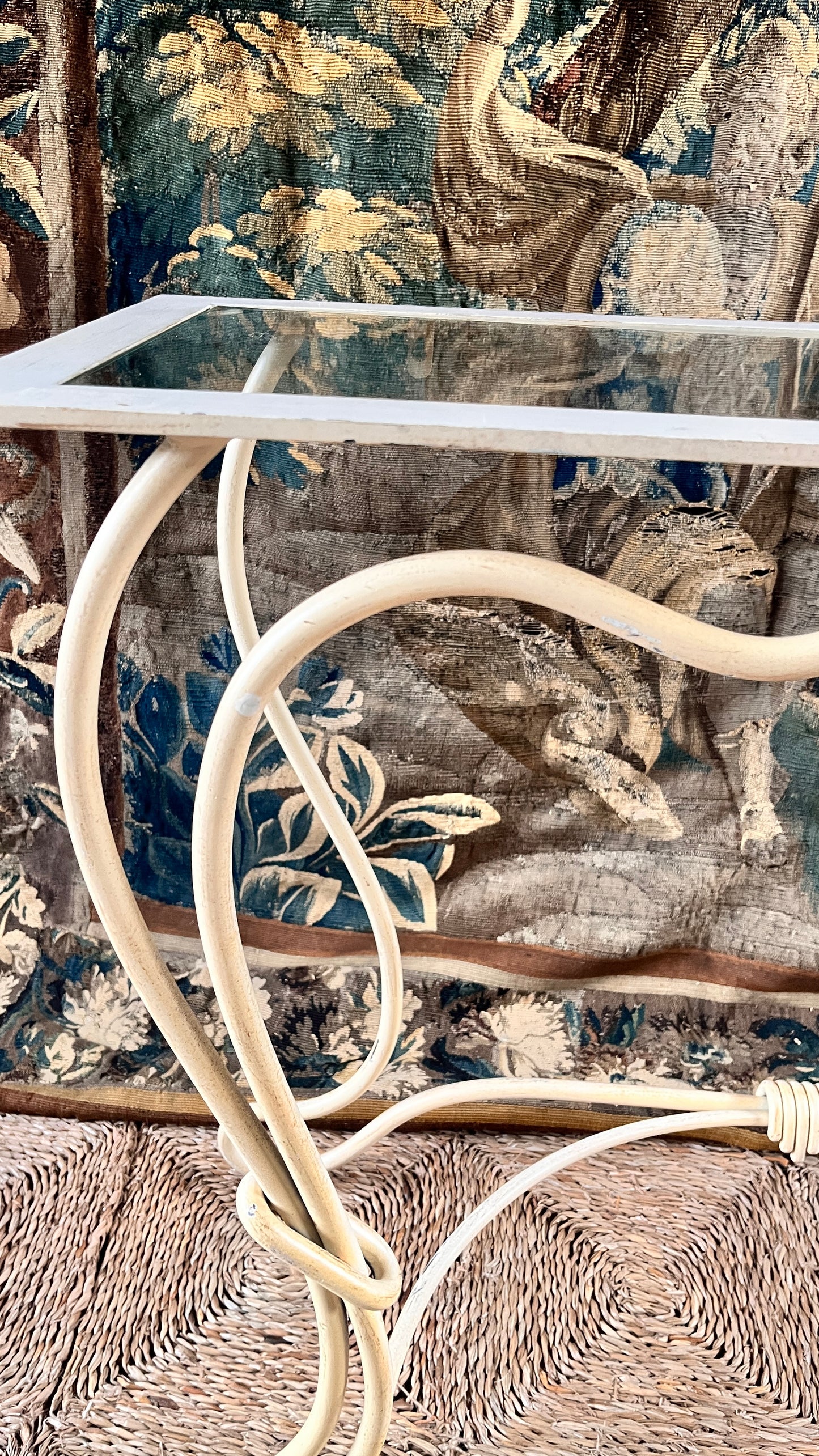 Bespoke French Wrought Iron Console Table with Glass Top