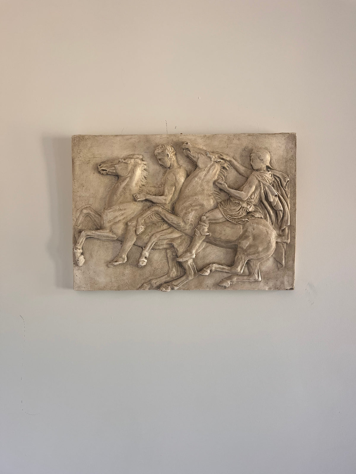 Two Horsemen Plaster and Granite Wall Relief