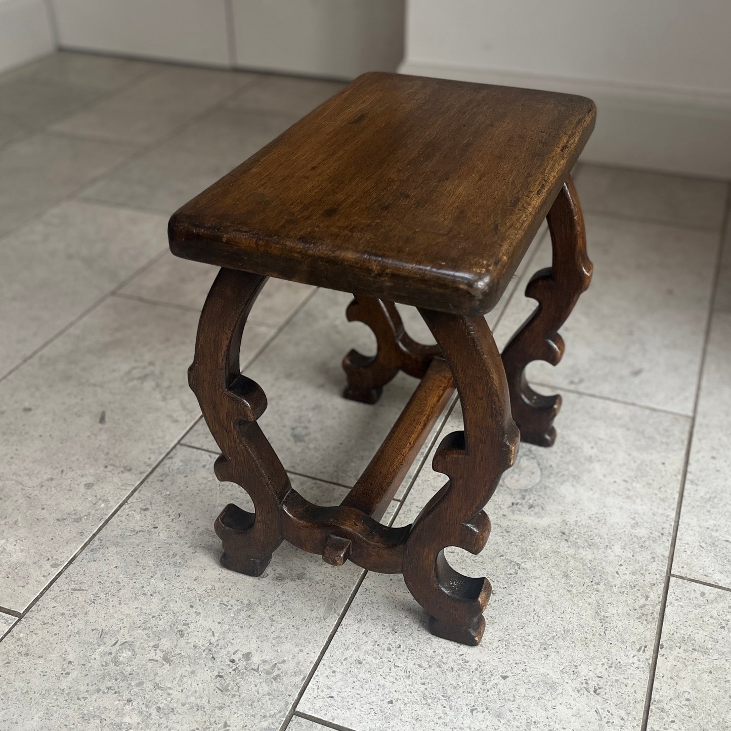 19th Century Spanish Oak Stool | Carved Side Table