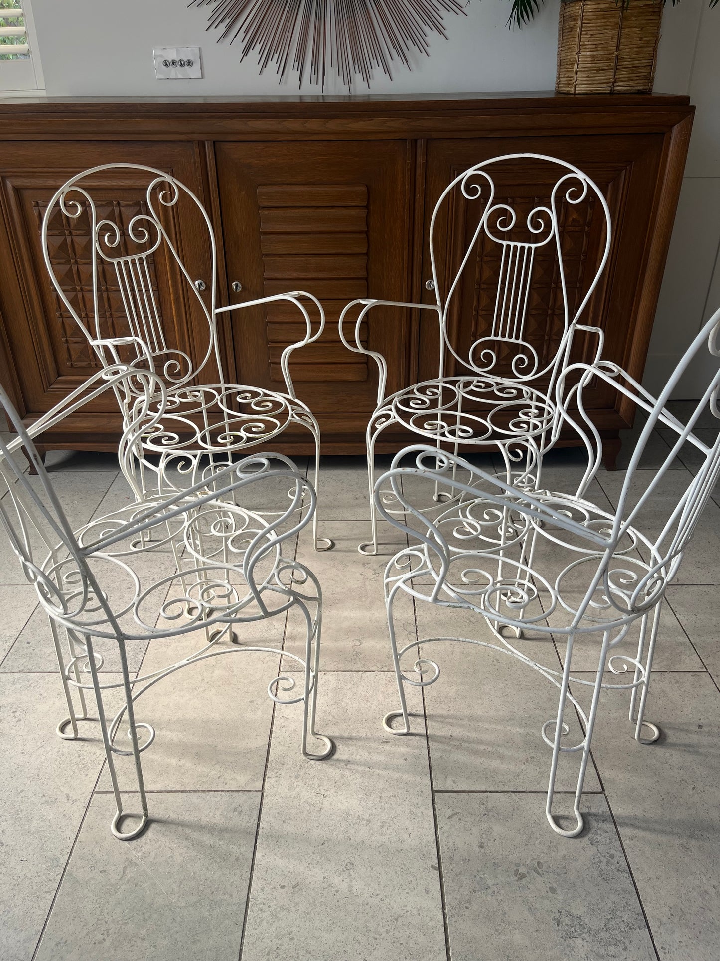 Set of Four Mid-Century Italian Wrought Iron Garden Chairs