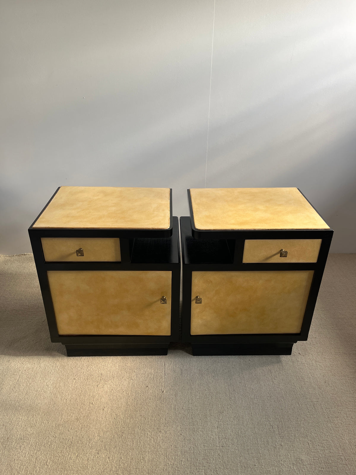 Italian Mid-Century Parchment Bedside Tables, 1940s-50s