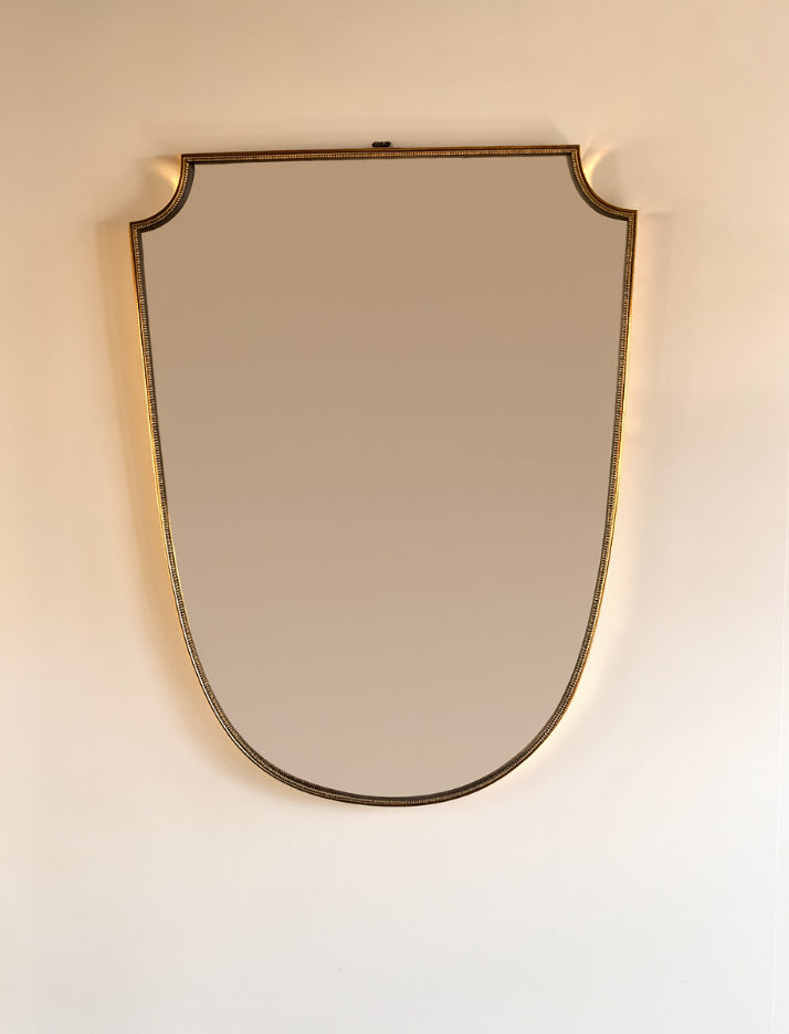 Large Mid-Century Italian Brass Shield Mirror inn manner of Gio Ponti