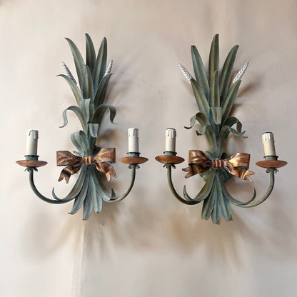 Large Mid-Century French Toleware Sconces (Pair)