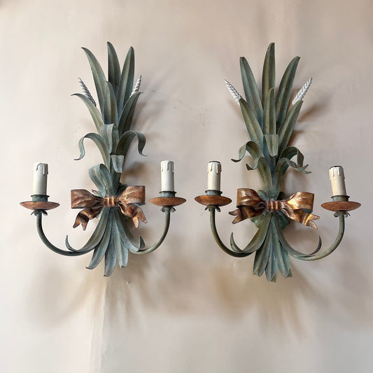 Large Mid-Century French Toleware Sconces (Pair)