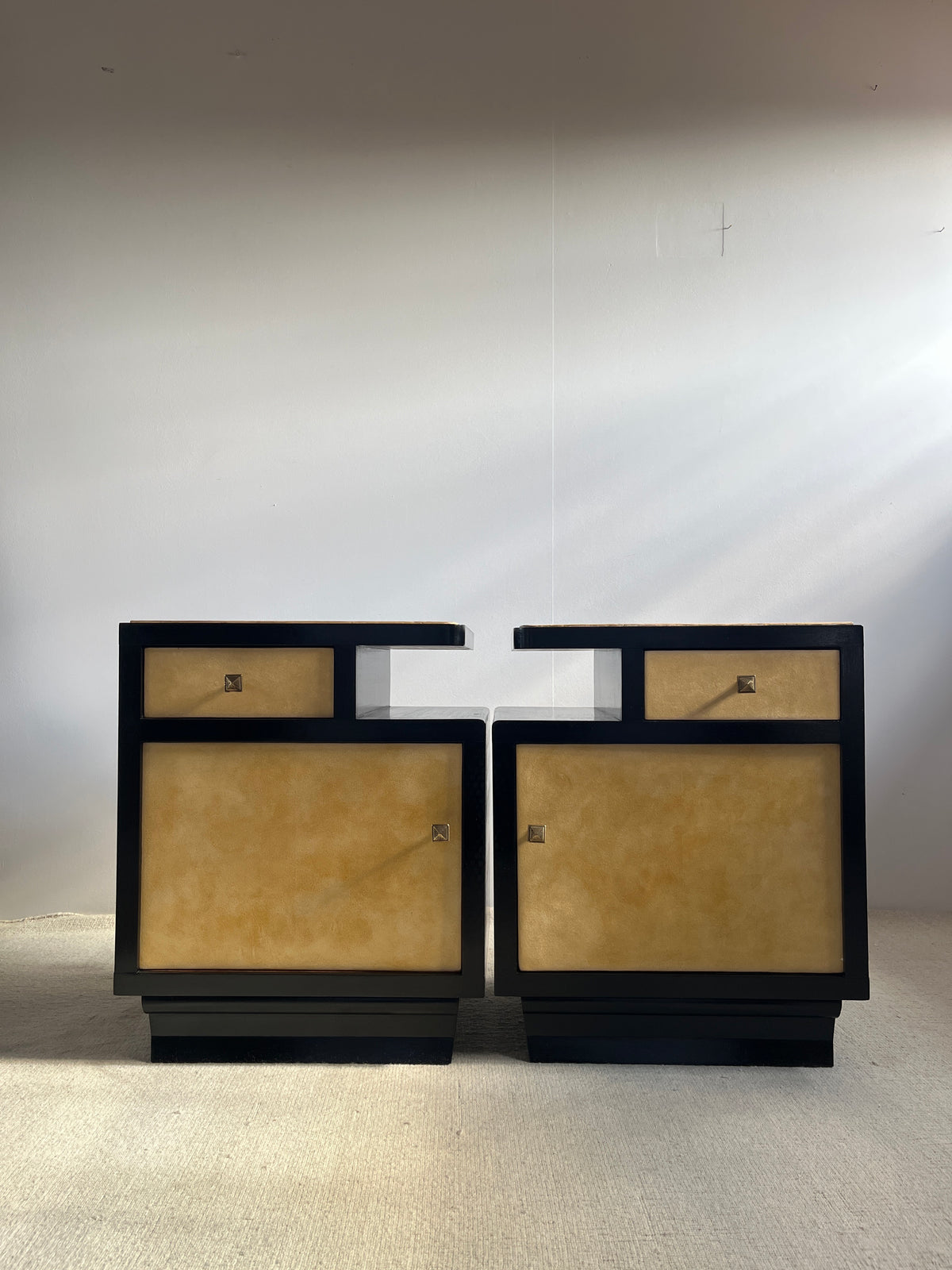 Italian Mid-Century Parchment Bedside Tables, 1940s-50s