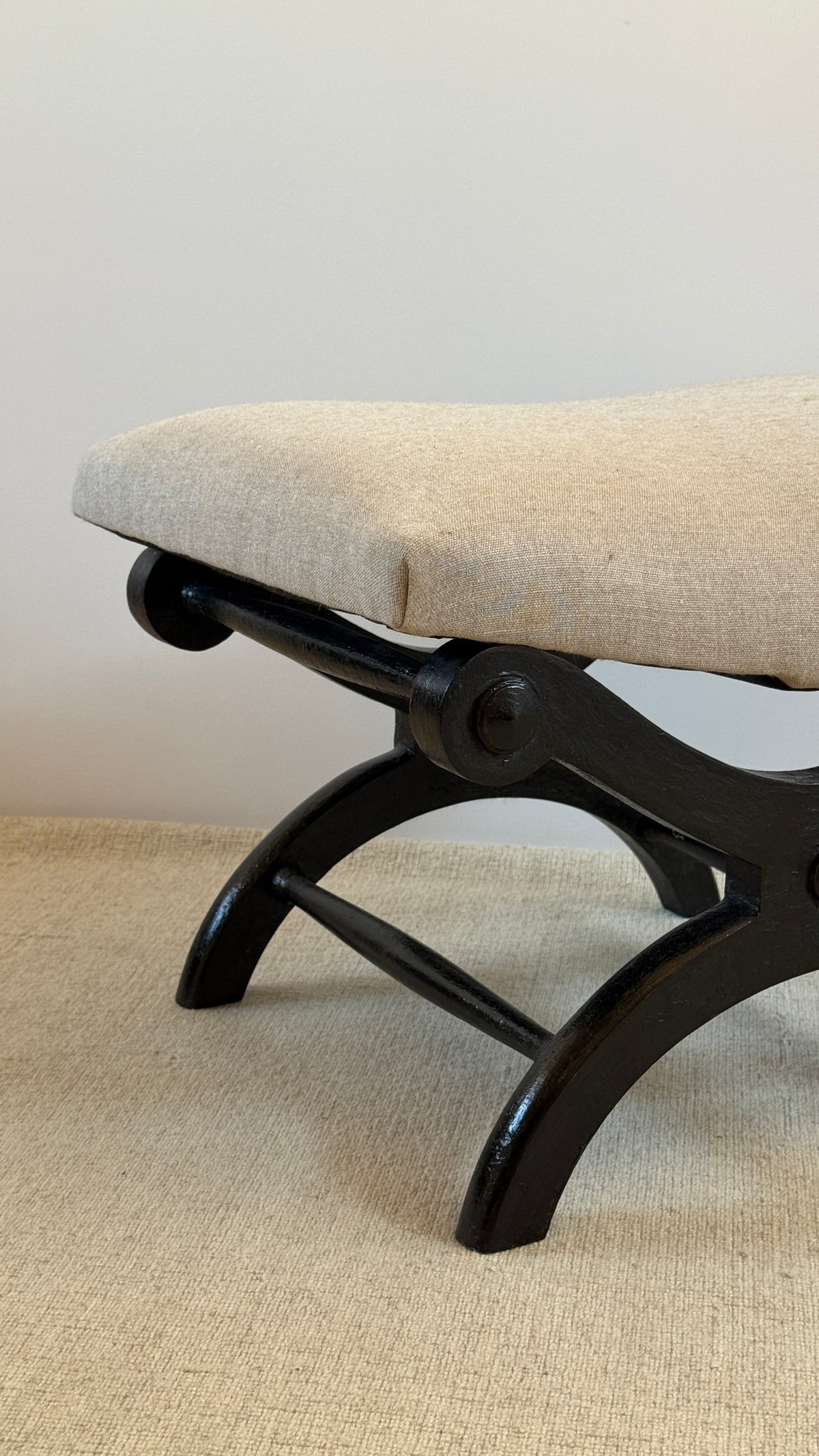 Pair of Mid-Century Ebonised Curule Footstools