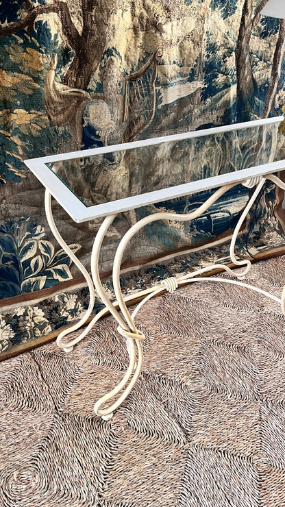 Bespoke French Wrought Iron Console Table with Glass Top