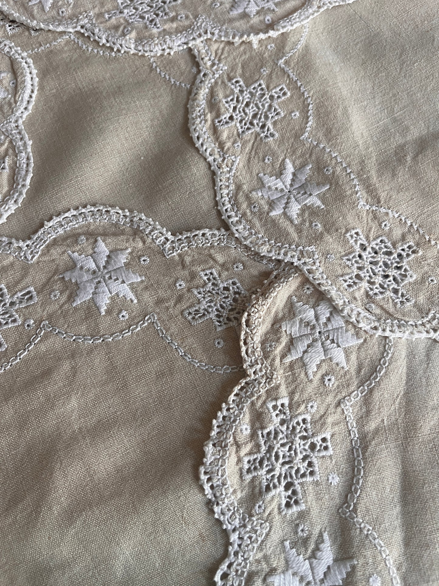 Vintage Linen Placemats with Embroidered Cut-Work Edging-Set of Six