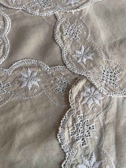 Vintage Linen Placemats with Embroidered Cut-Work Edging-Set of Six