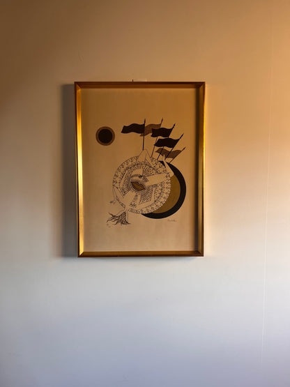 Surrealist Lithograph by Max Walter Svanberg, Sweden C. 1950.