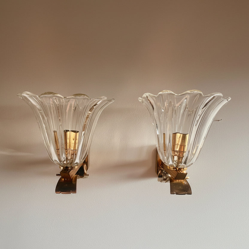 Pair of Murano Glass Wall Lights, Attr, Barovier & Toso. Italy c 1960.