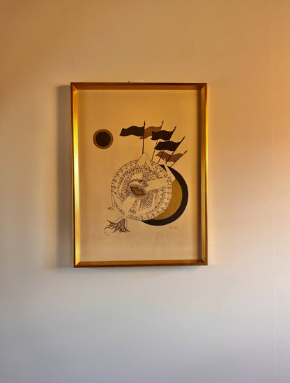 Surrealist Lithograph by Max Walter Svanberg, Sweden C. 1950.