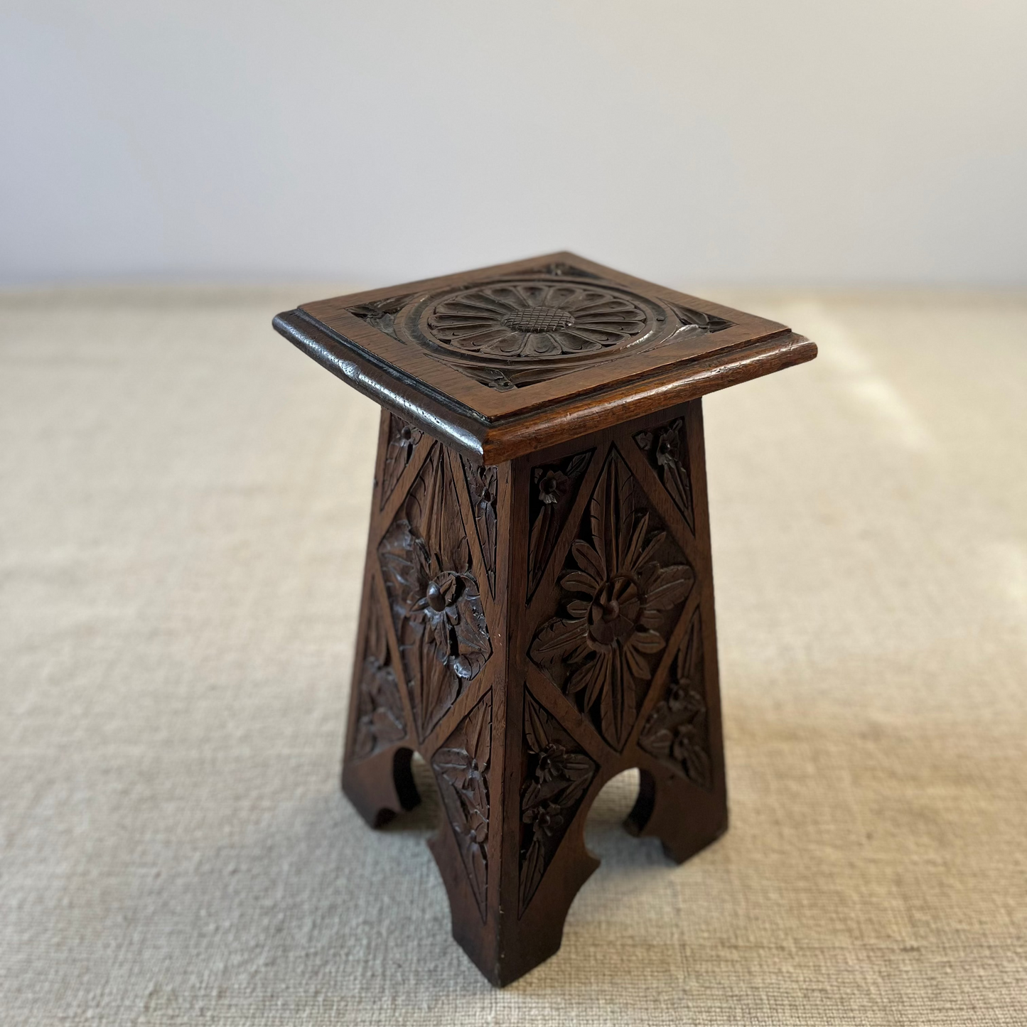 Early 20th Century Carved Oak Stool / Side Table