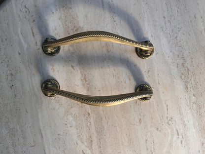 Antique Brass Door Handles with Rope Detail - Early 20th Century Pair