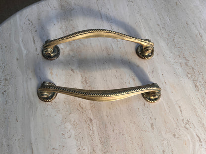 Antique Brass Door Handles with Rope Detail - Early 20th Century Pair
