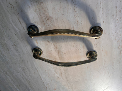 Antique Brass Door Handles with Rope Detail - Early 20th Century Pair