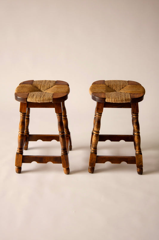 French Rush-Seated Stool, Early 20th Century