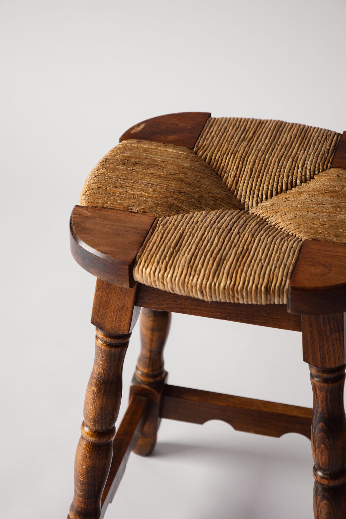 French Rush-Seated Stool, Early 20th Century