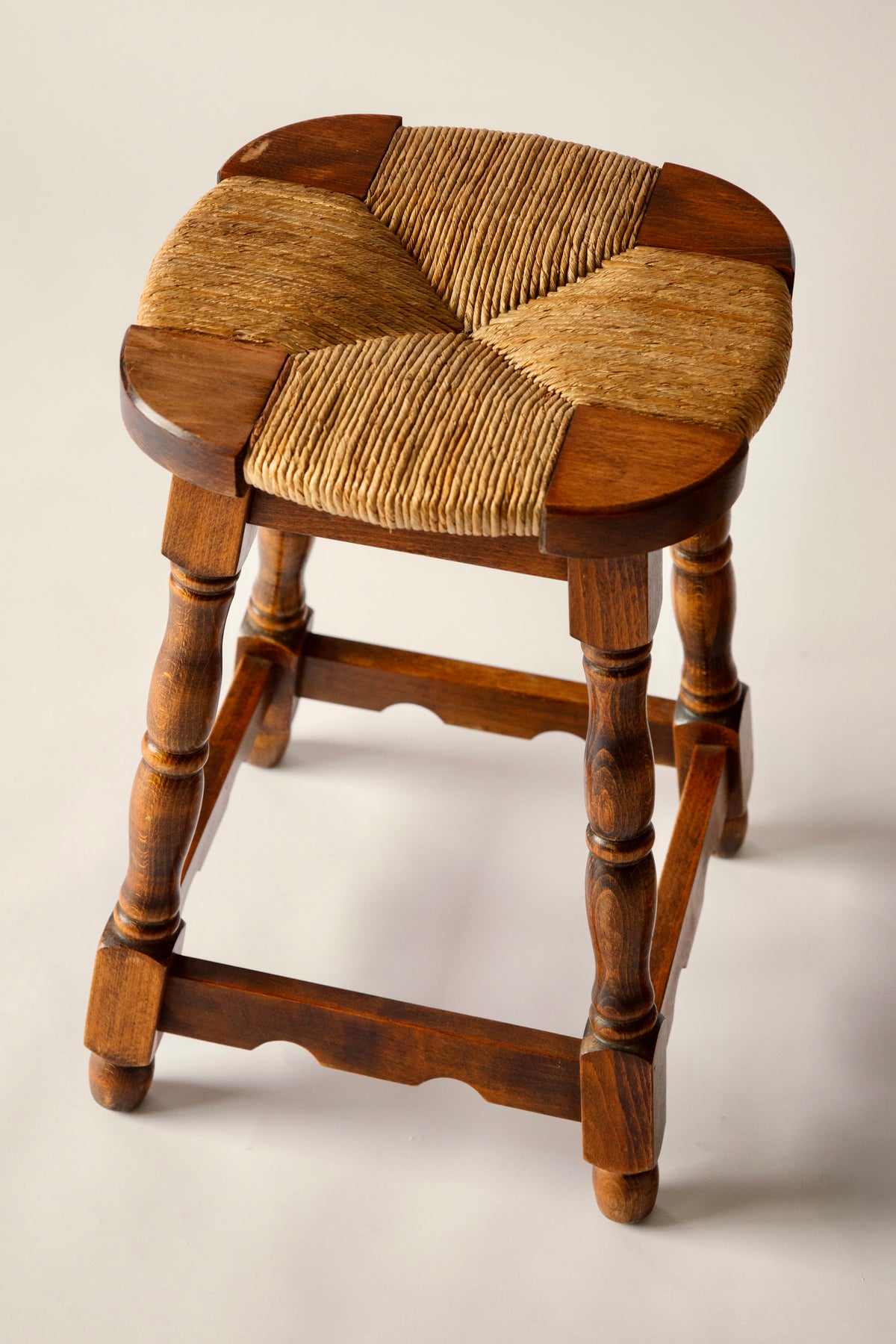French Rush-Seated Stool, Early 20th Century