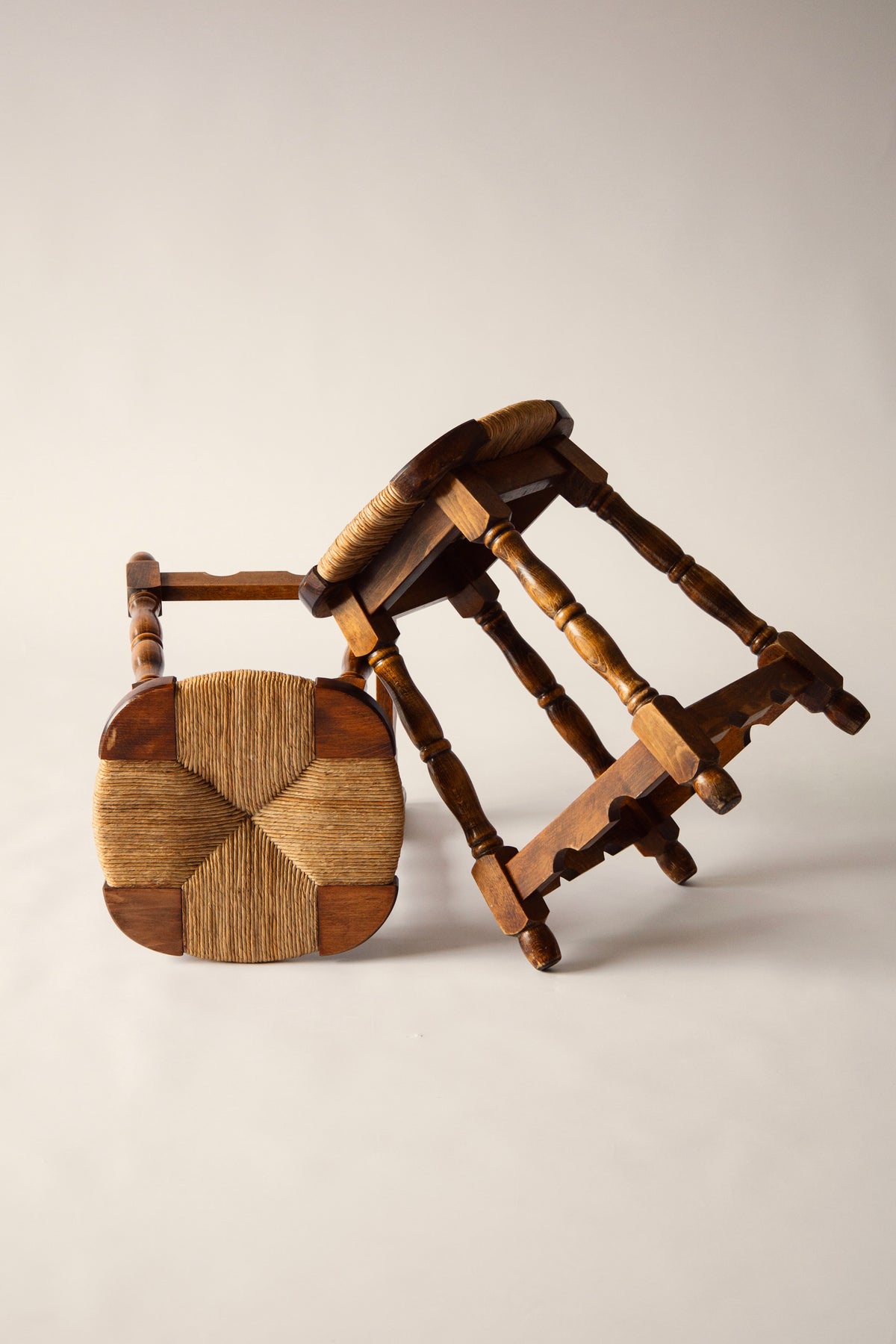 French Rush-Seated Stool, Early 20th Century