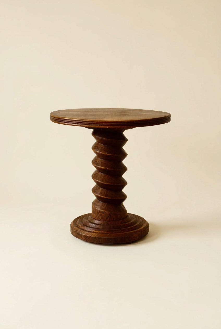 French Solid Oak Side Table Attributed to Charles Dudouyt, circa 1940s–1950s