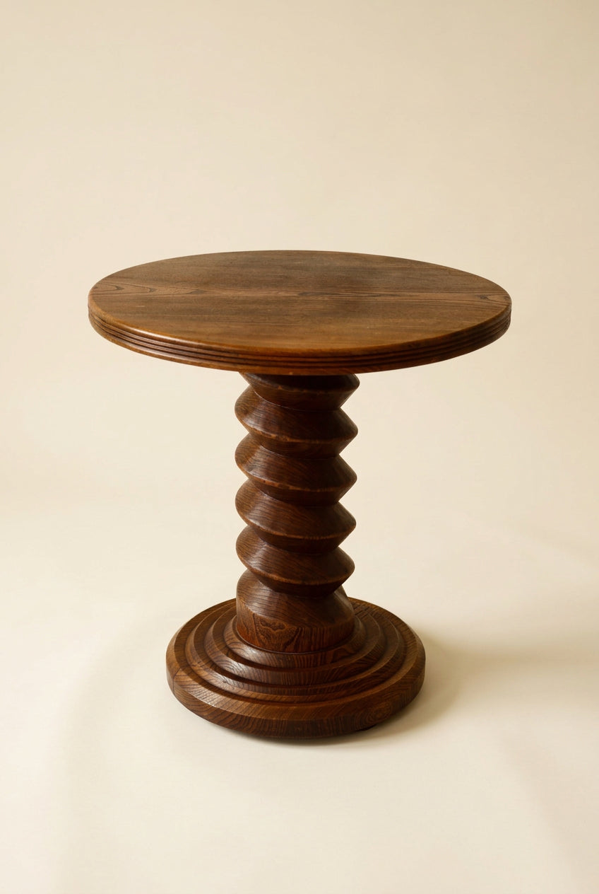 French Solid Oak Side Table Attributed to Charles Dudouyt, circa 1940s–1950s