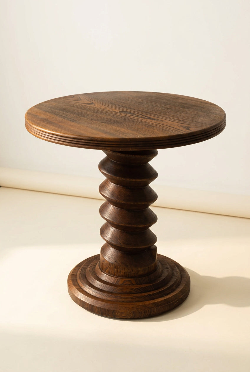 French Solid Oak Side Table Attributed to Charles Dudouyt, circa 1940s–1950s