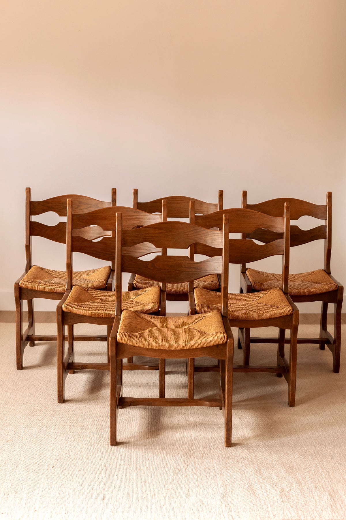 Set of Six French Oak Razor-Back Chairs