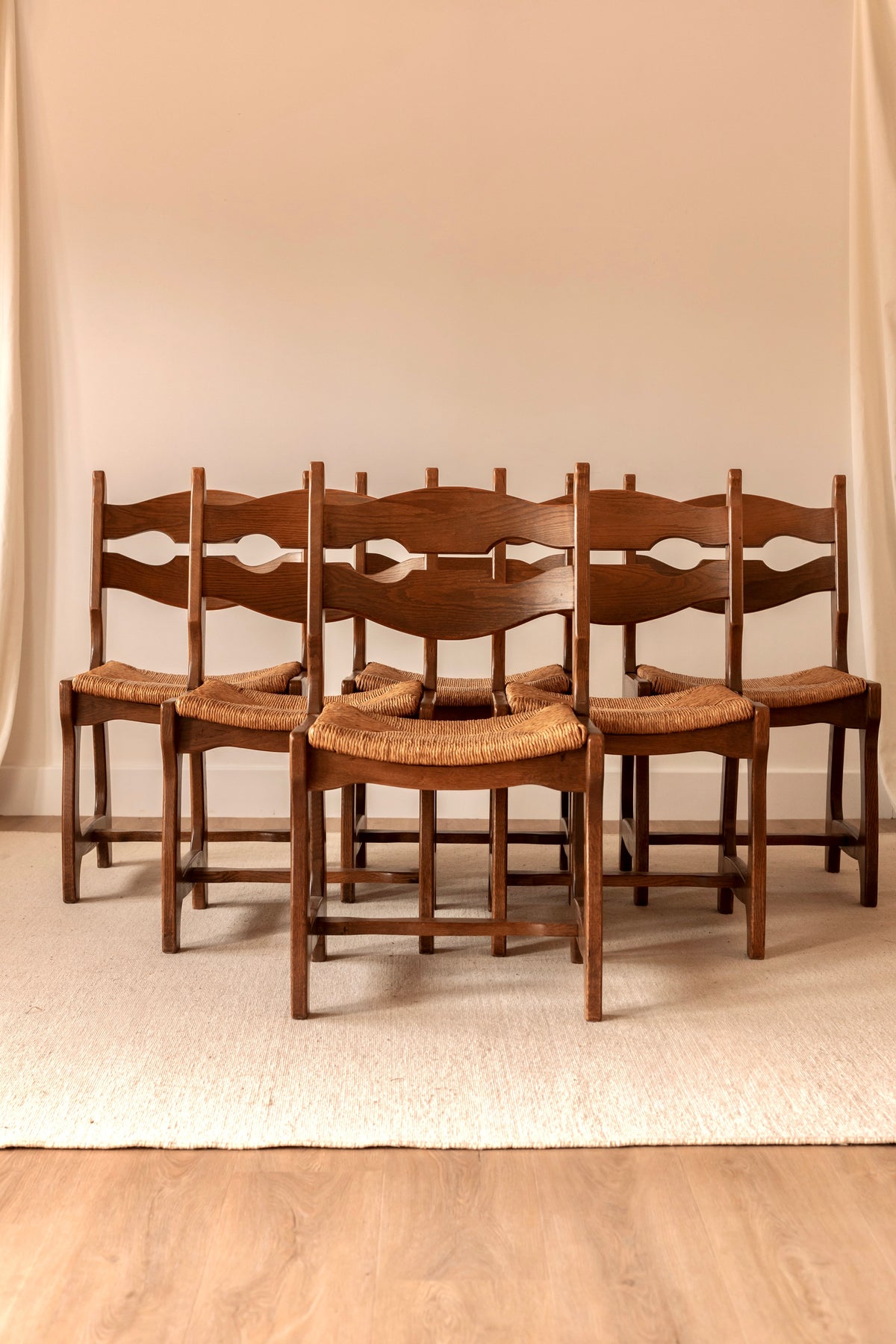Set of Six French Oak Razor-Back Chairs