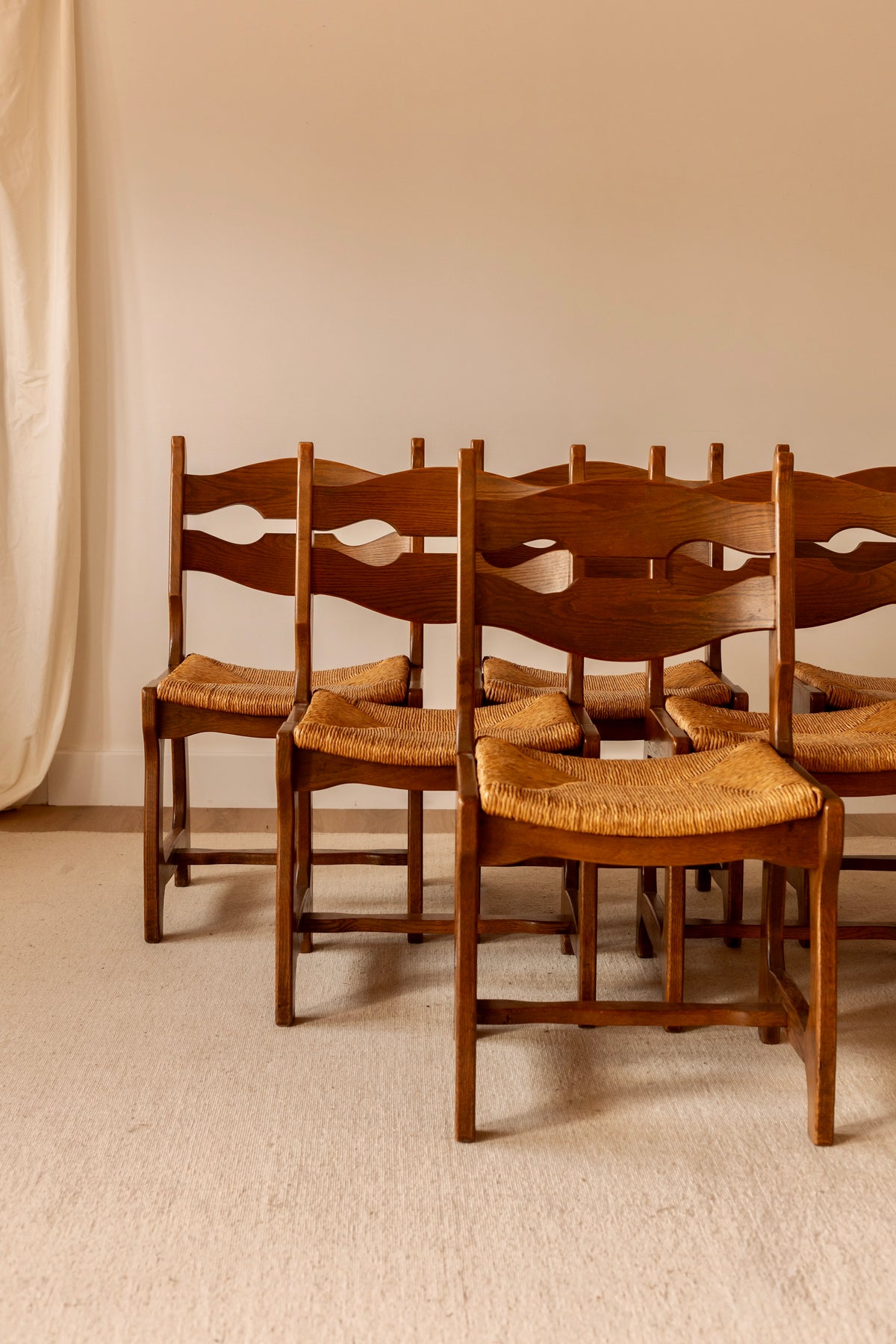 Set of Six French Oak Razor-Back Chairs