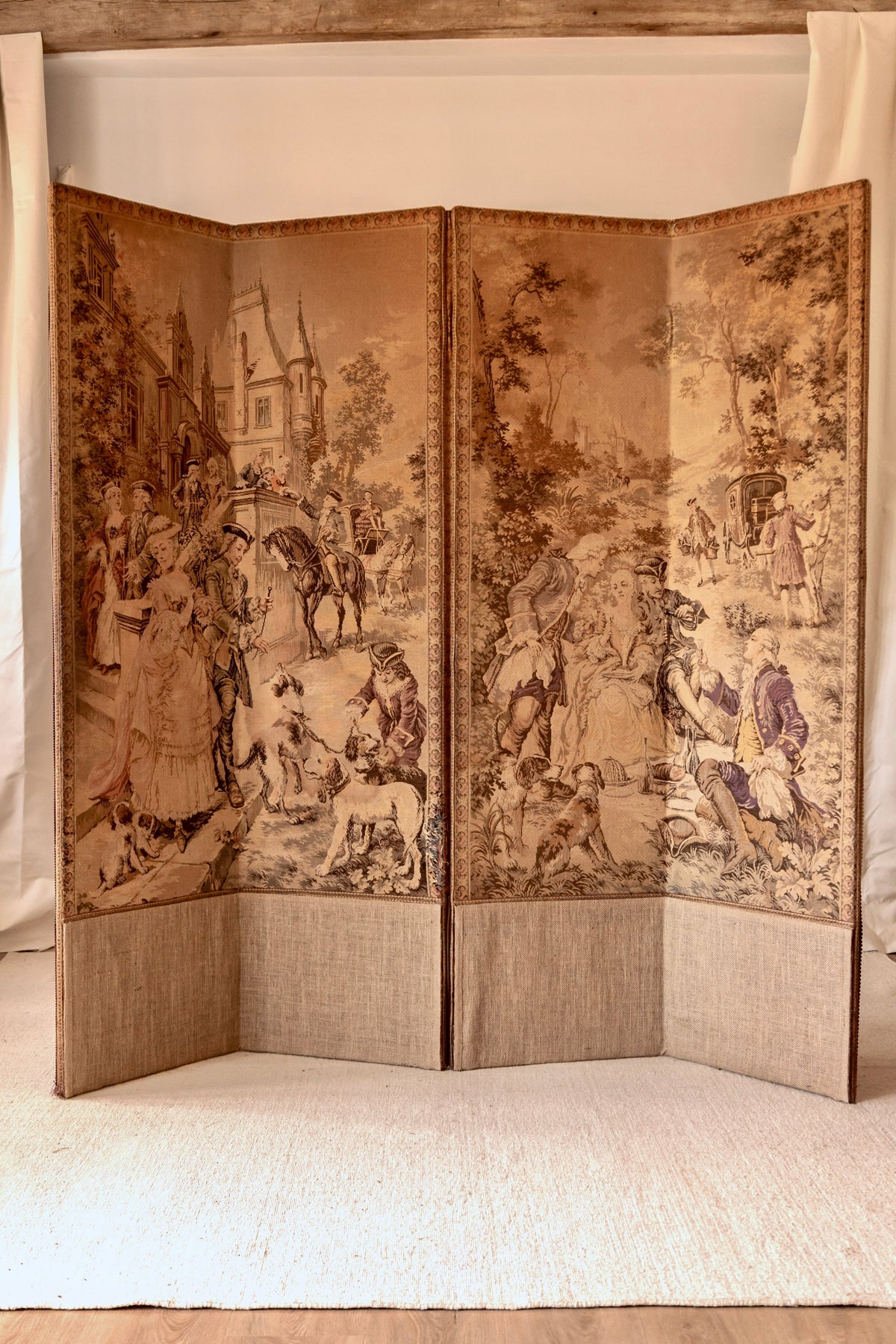 French Folding Tapestry Screen, Early 20th Century