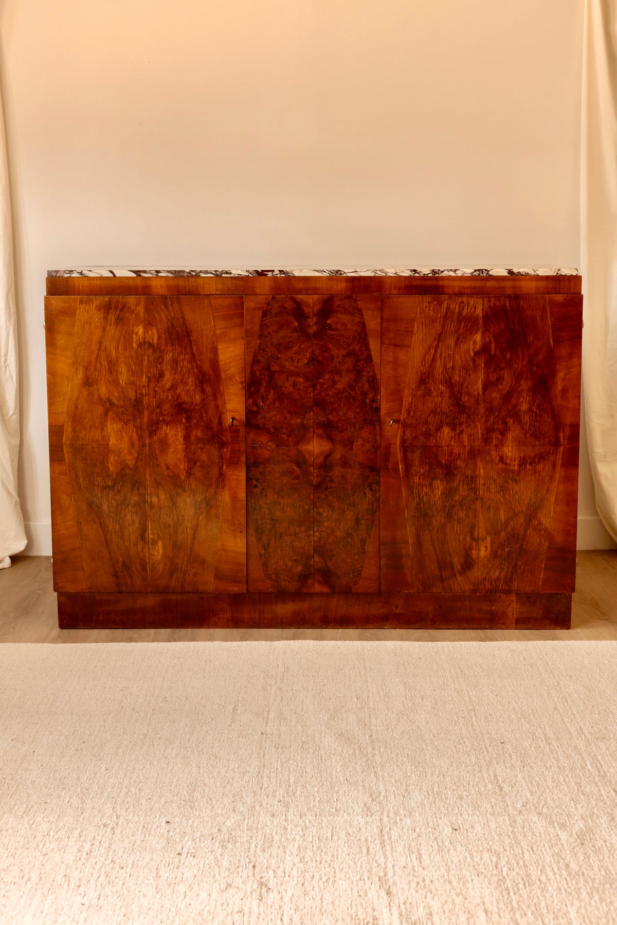 French Art Deco Walnut Sideboard with Marble Top