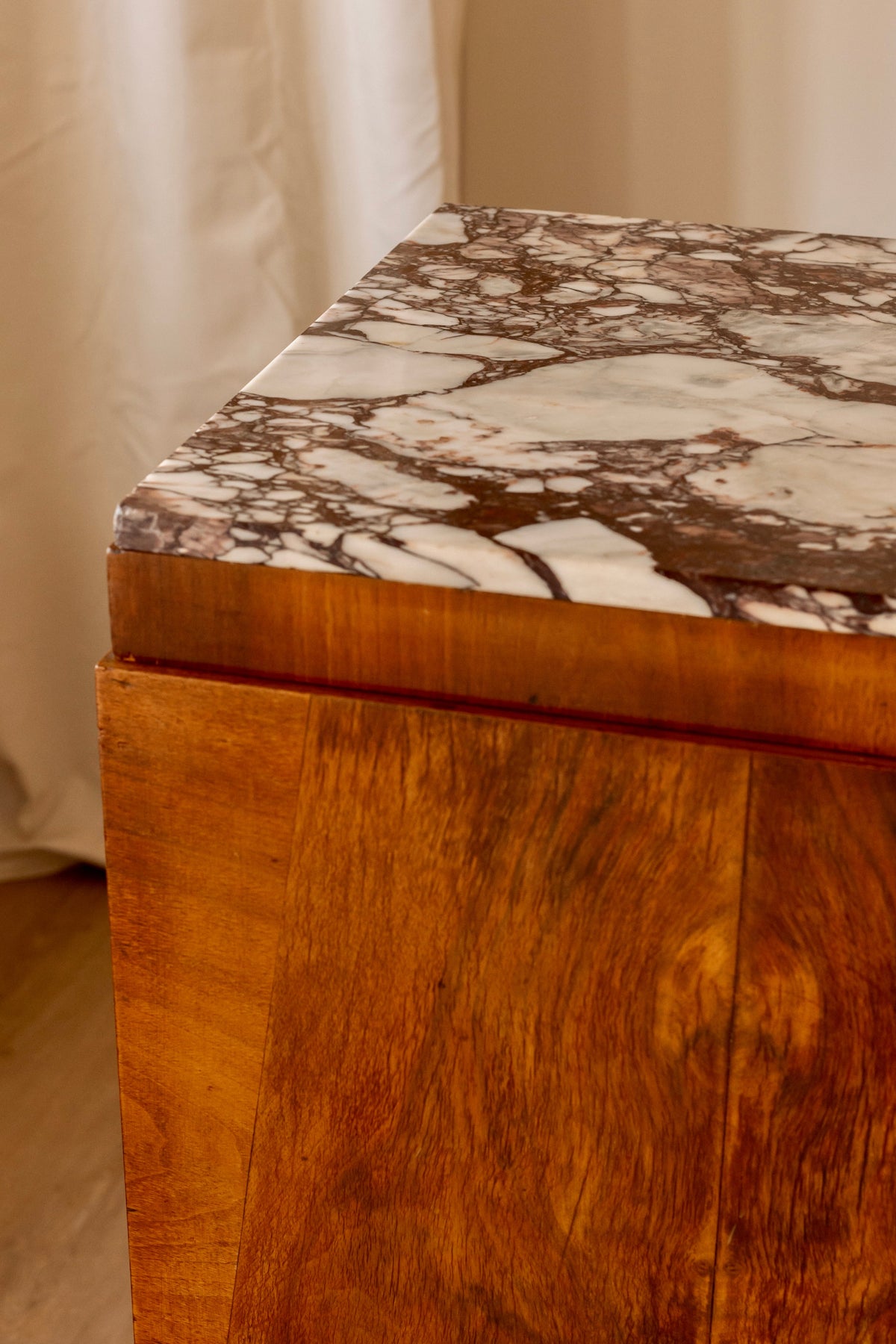 French Art Deco Walnut Sideboard with Marble Top