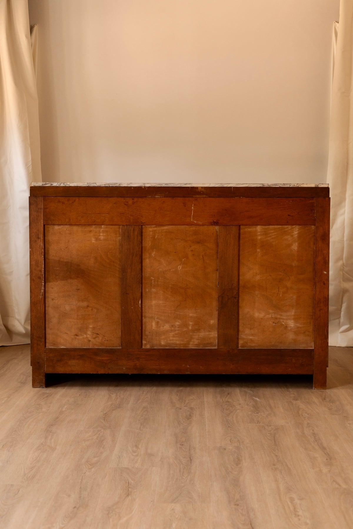 French Art Deco Walnut Sideboard with Marble Top