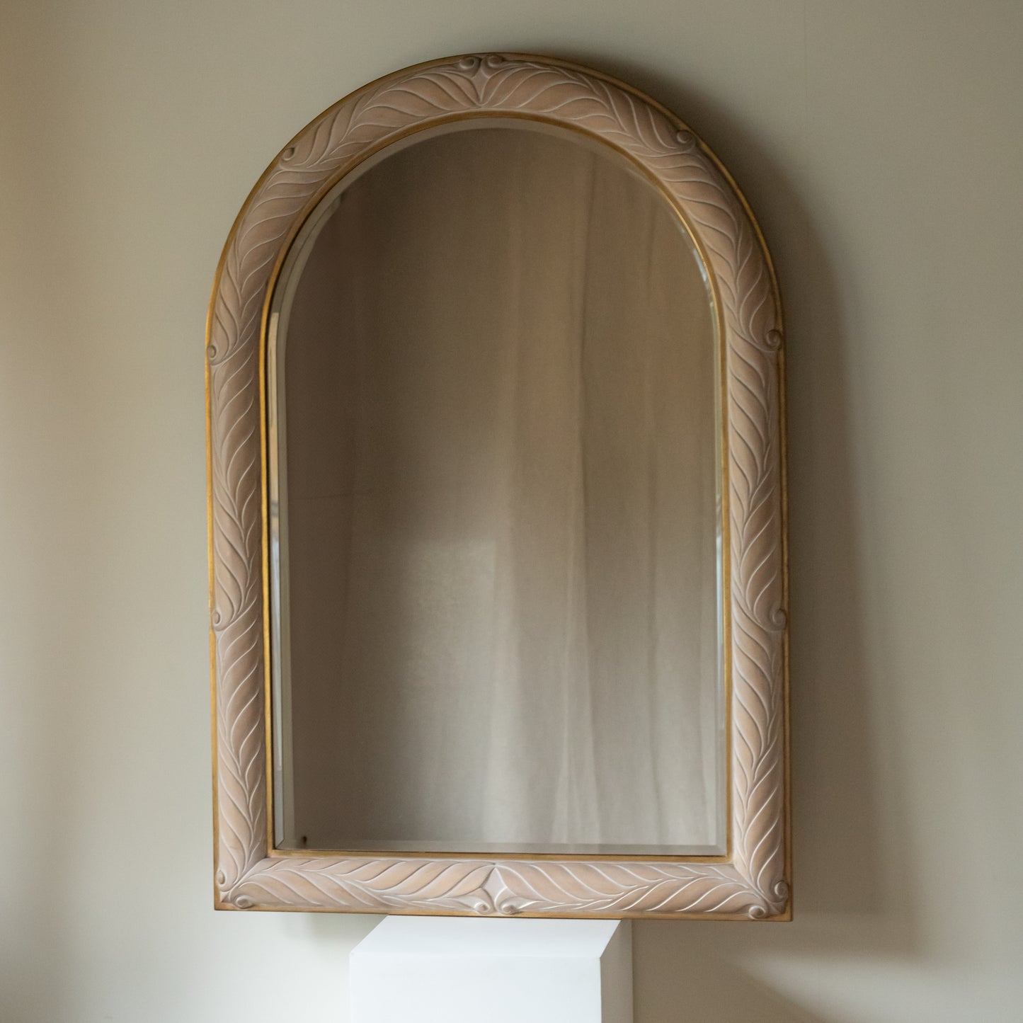 Large Arched Mirror with Leaf Motif Frame, Belgium c.1980