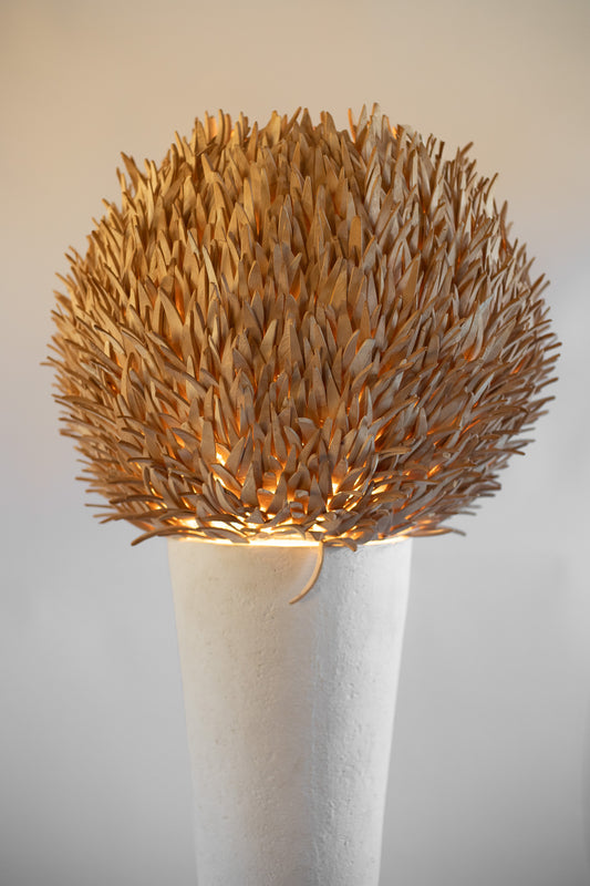 Vintage Plaster Floor Lamp With Coconut Shade