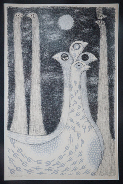 MAX WALTER SVANBERG. Composition with birds, lithograph.
