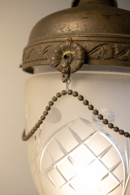 Flemish Patinated Brass Ceiling Lantern - Belgium C.1920