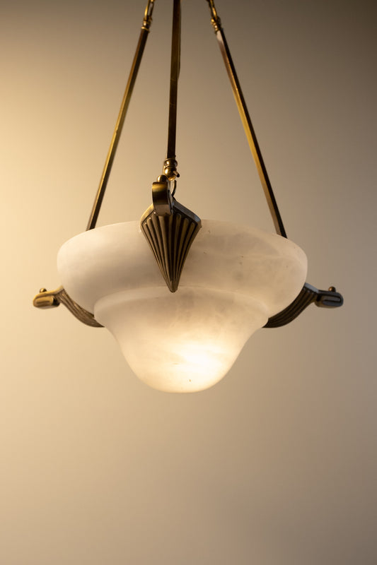 Art Deco Revival Carved Alabaster Plafonnier