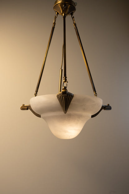 Art Deco Revival Carved Alabaster Plafonnier