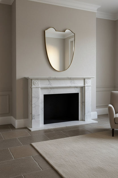 Large Midcentury Italian Brass Shield Mirror