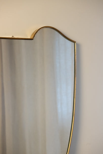 Large Midcentury Italian Brass Shield Mirror