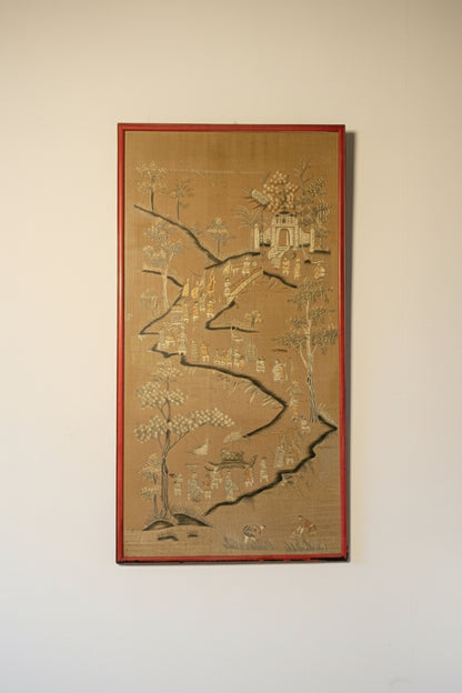Late Qing Dynasty Hand-Embroidered Silk Panel