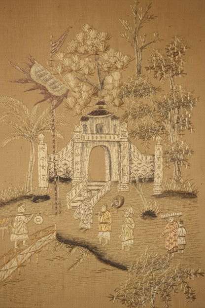 Late Qing Dynasty Hand-Embroidered Silk Panel