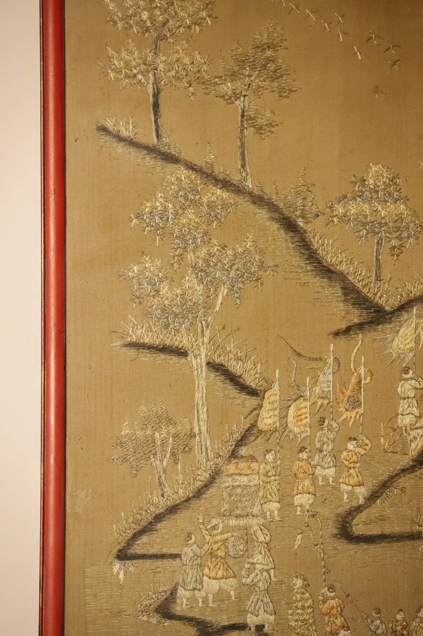 Late Qing Dynasty Hand-Embroidered Silk Panel