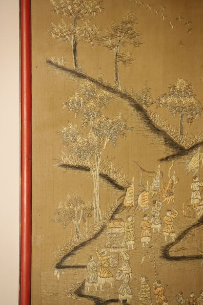 Late Qing Dynasty Hand-Embroidered Silk Panel