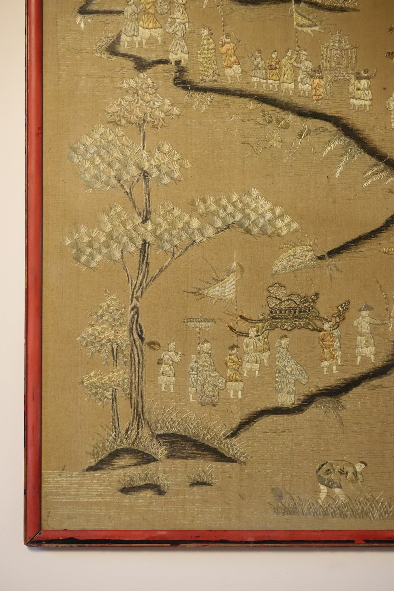 Late Qing Dynasty Hand-Embroidered Silk Panel